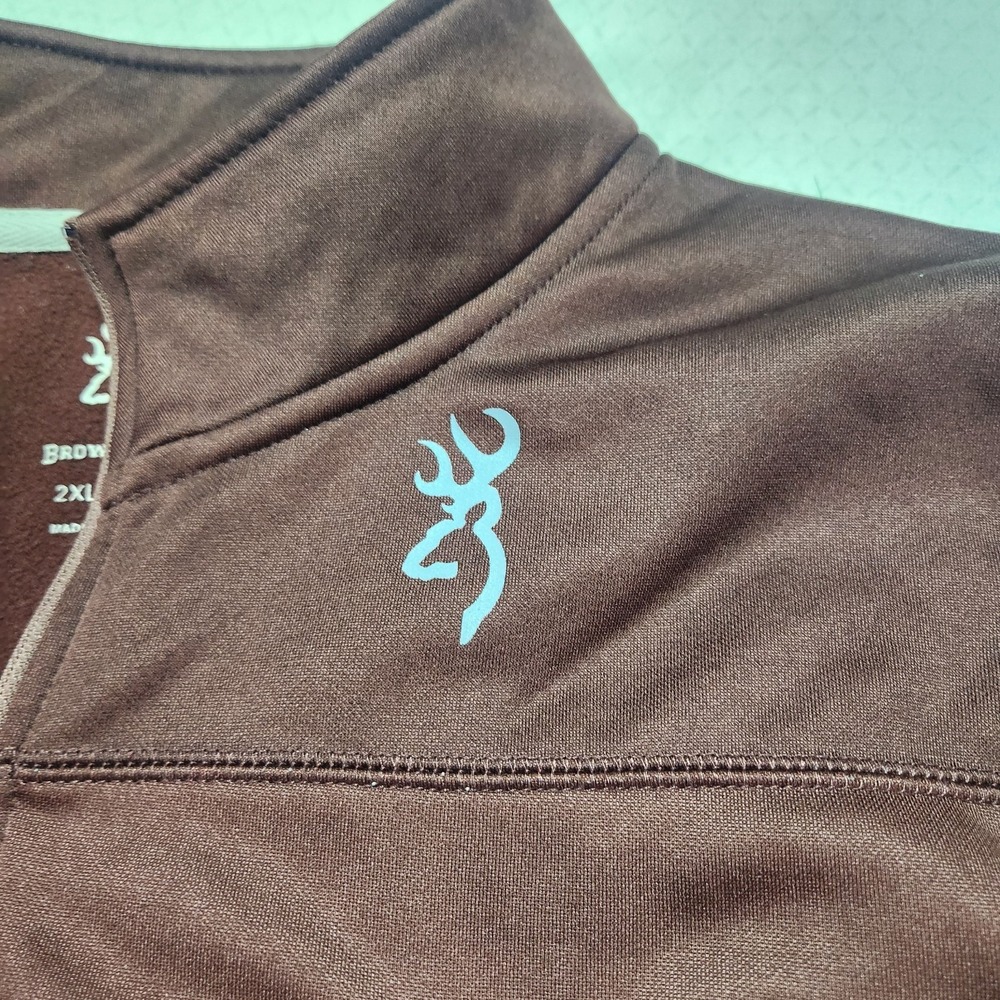 Browning Pullover Mens 2X Fleece 1/4 Zip Brown/Maroon-ish Sweatshirt Long Sleeve - Picture 2 of 7